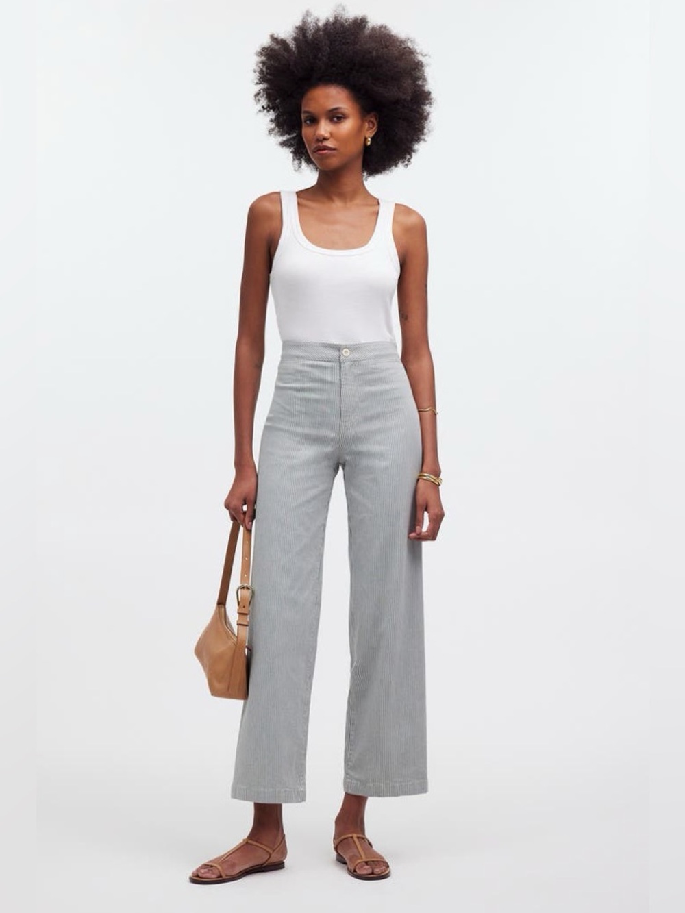Madewell Emmett Wide Leg Pants Welt Pocket Size 32 Blue White Stripe Coastal
